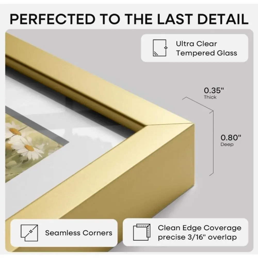11x22 Gold Metal Picture Frame Tempered Glass Wall Display New